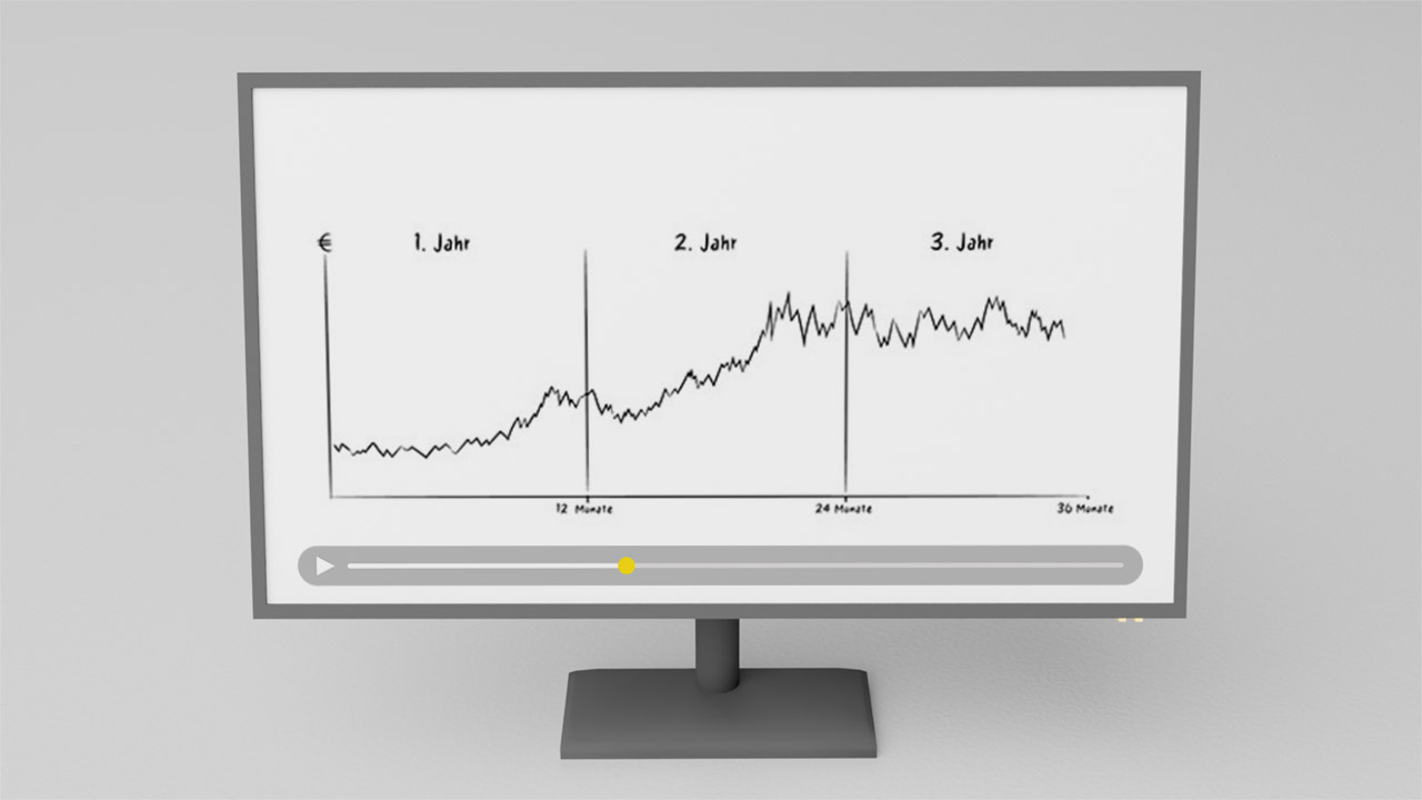 Bildschirm zeigt Erklärvideo über Energiepreis und Beschaffung
