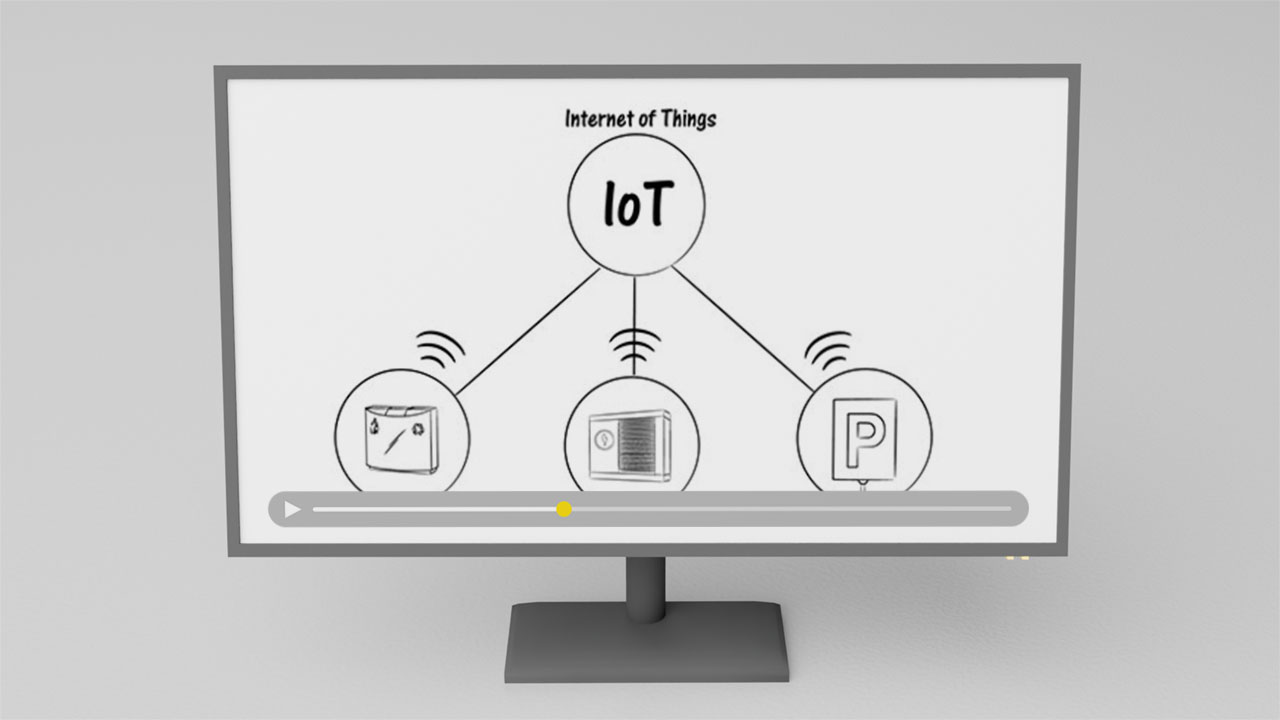 Bildschirm zeigt Erklärvideo über das Internet of Things