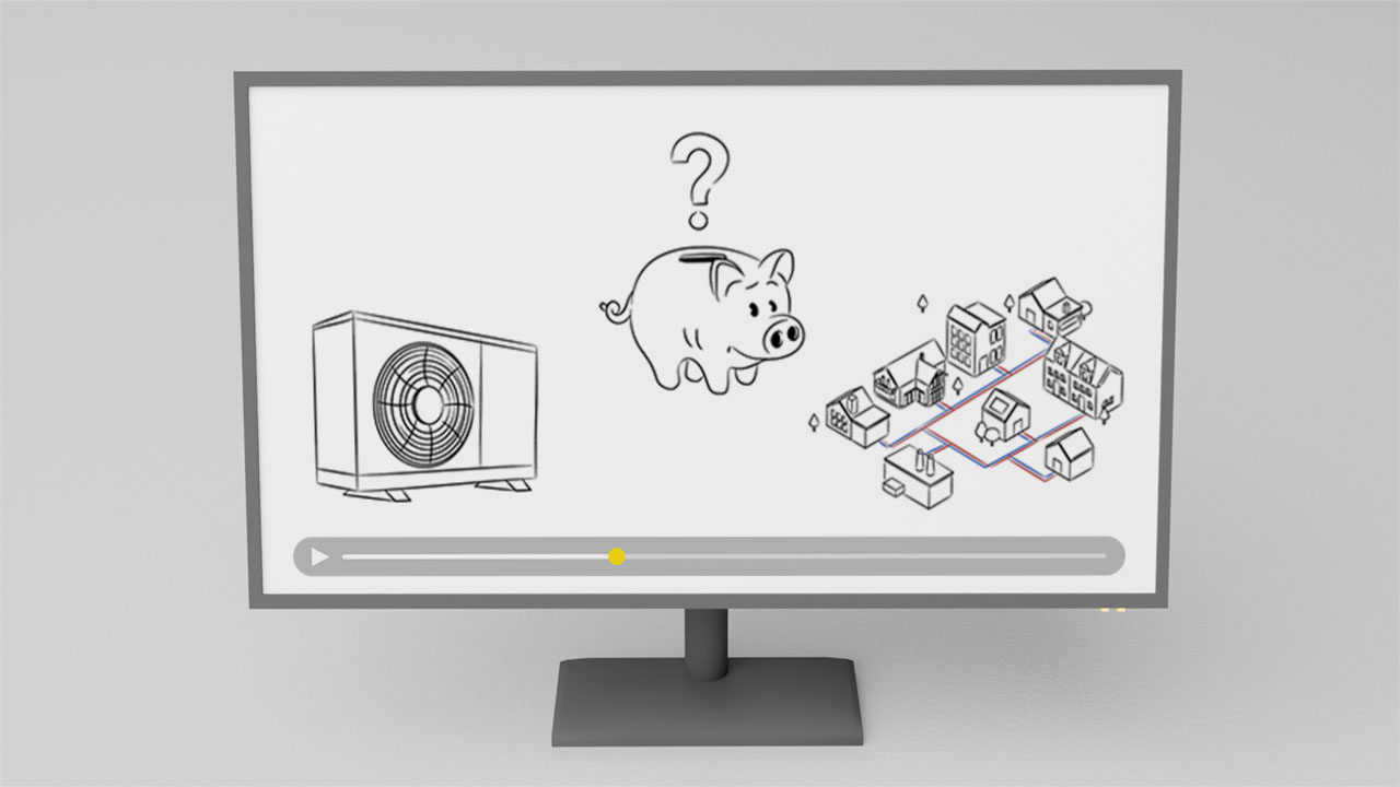 Bildschirm zeigt das Erklärvideo Vollkostenvergleich Heizung