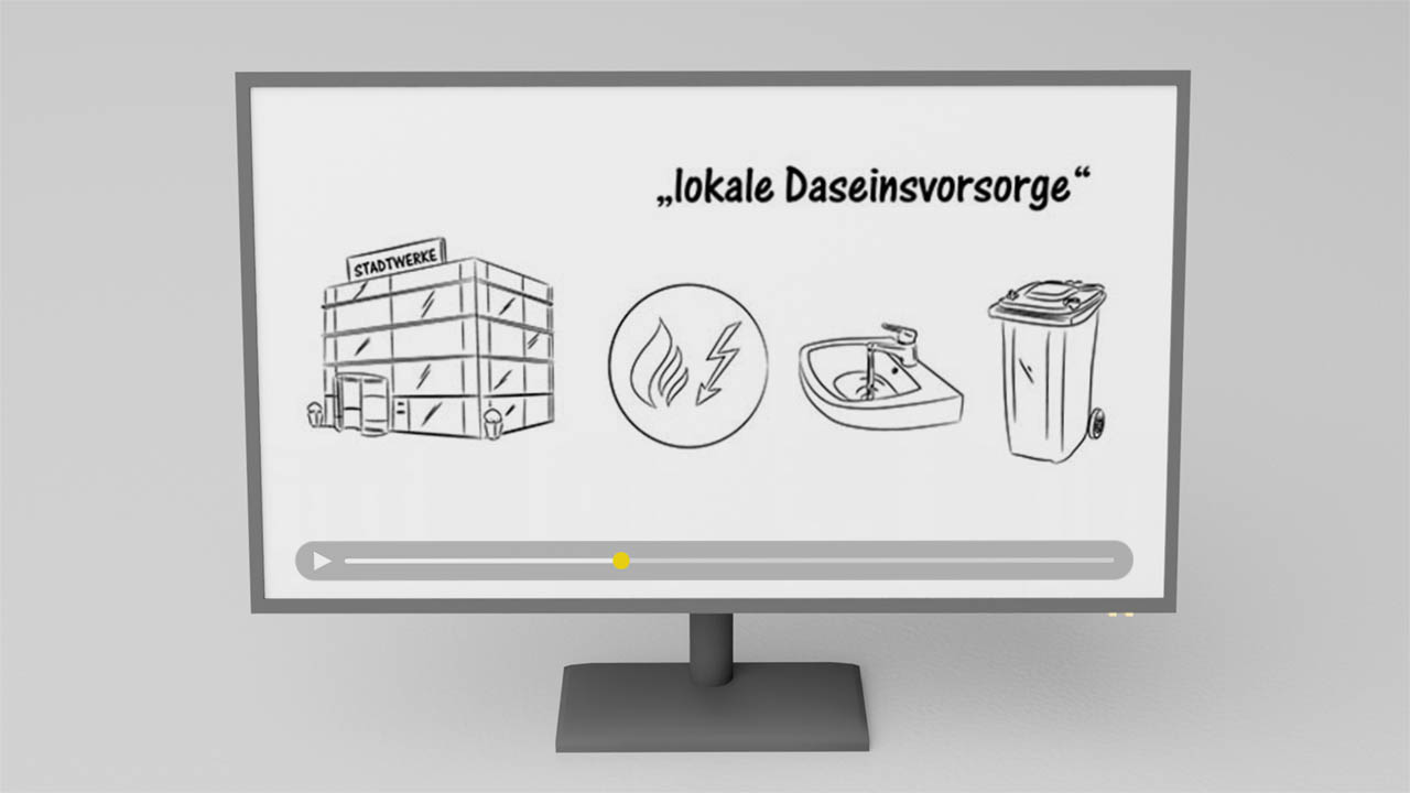 Bildschirm zeigt Erklärvideo zur Daseinsvorsorge