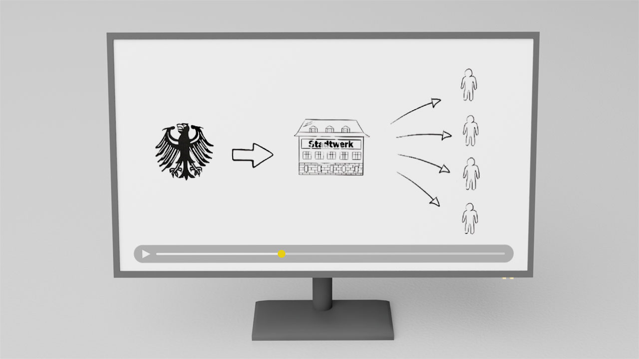 Bildschirm zeigt Erklärvideo zur Stromsteuer