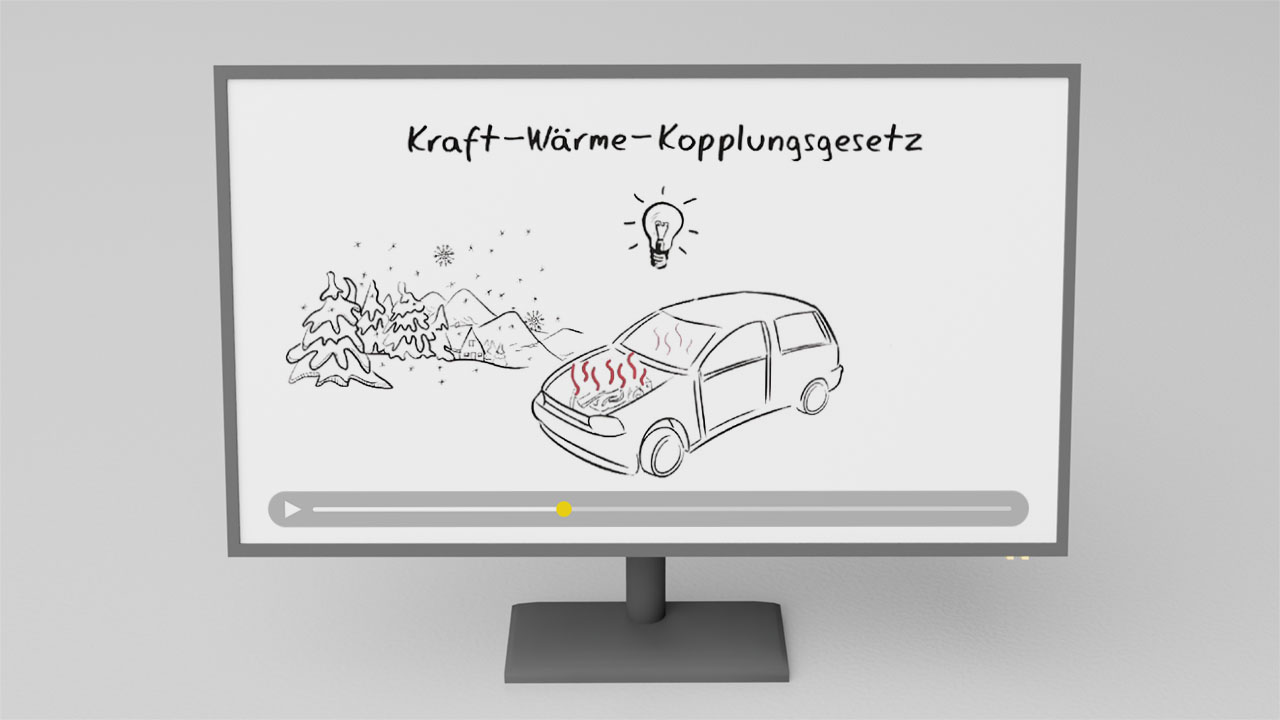 Bildschirm zeigt Erklärvideo zur KWKG-Umlage