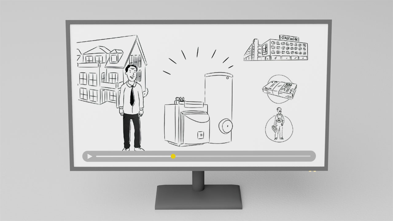 Bildschirm zeigt Erklärvideo über Wärmecontracting