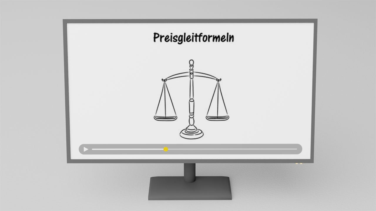 Bildschirm zeigt Erklärvideo über Preisgleitformeln