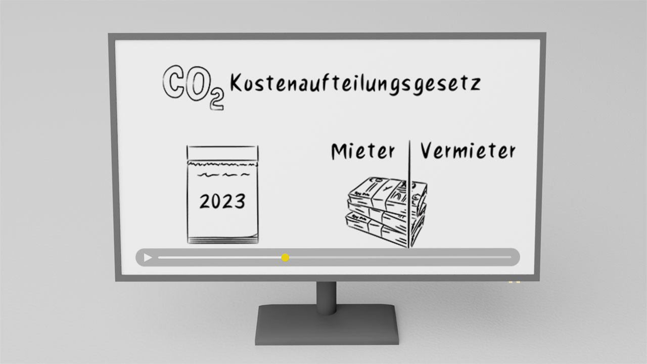 Bildschirm zeigt Erklärvideo zur CO2 Kostenaufteilung