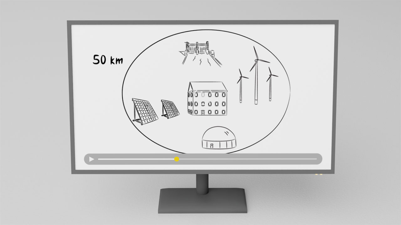 Bildschirm zeigt Erklärvideo zu Regionalstrom