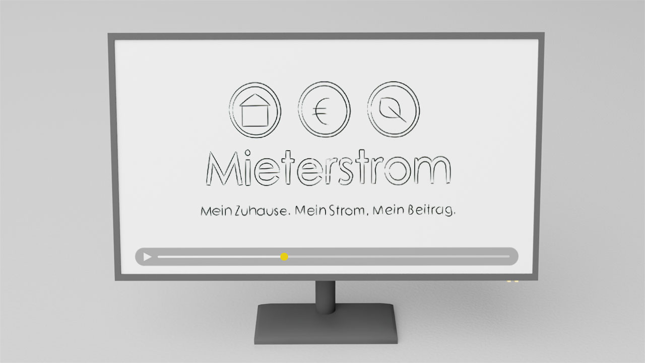 Bildschirm zeigt Erklärvideo über Mieterstrom