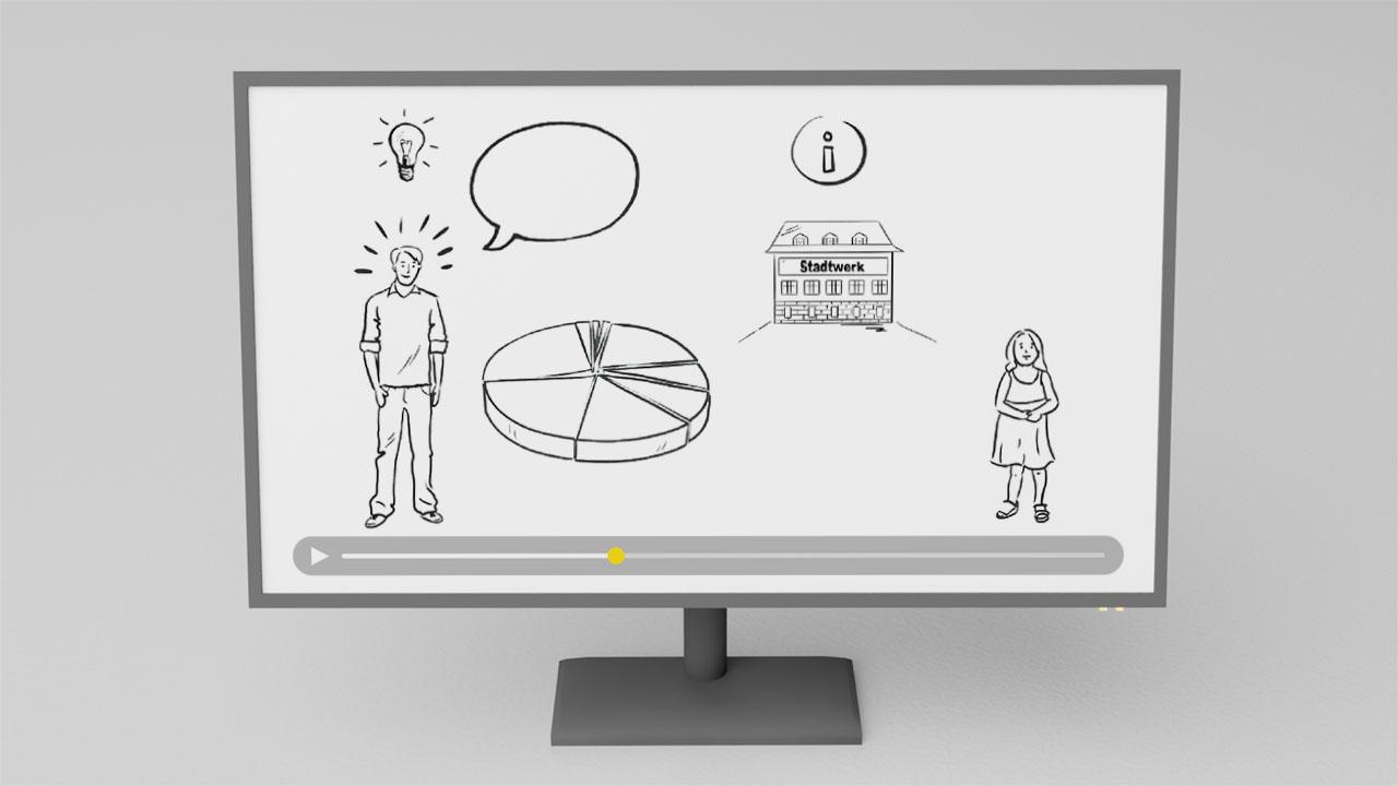 Bildschirm zeigt Erklärvideo-Outro Einblendung